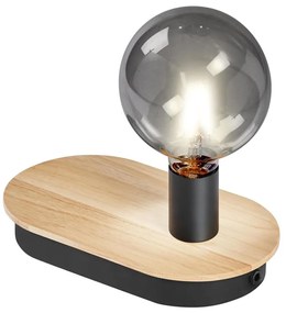 Lampă LED tactilă de masă cu conector USB Ledvance DECOR WOOD 1xE27/8W/230V