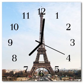 Ceas de perete din sticla pătrat Turnul Eiffel Arhitectura Brown