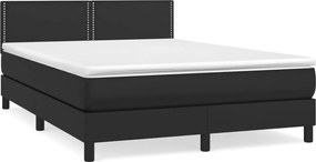 vidaXL Pat box spring cu saltea, negru, 140x200 cm, piele ecologică