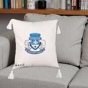Perna Personalizata Dacia Unirea Braila 1919 Fotbal, 40x40 cm, Bej cu Franjuri, Husa Detasabila, Perna Inclusa, BEKZ®