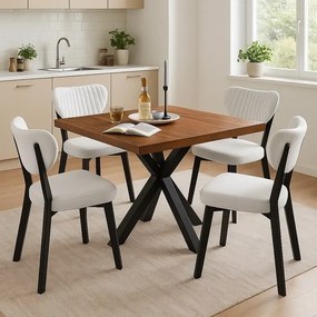 Set Masă cu 4 scaune de bucătărie patrat Homs alb și negru