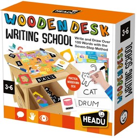 BIROU DIN LEMN CU DIVERSE ACTIVITATI EDUCATIVE DE A SCRIE SI DESENA 3-6 ANI - HEADU (HE60575)