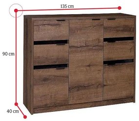 Supermobel Comodă combinată DENVER K3D4SZ, 135x90x40, stejar alb