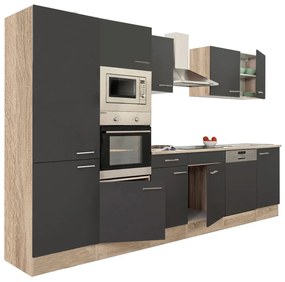 Mobilă de bucătărie Yorki 340, corp stejar sonoma, față antracit satinat, cu dulap cu raft