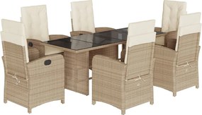 vidaXL Set de masă pentru grădină, 7 piese, cu perne, bej, poliratan