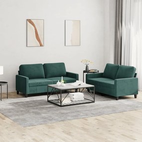 vidaXL Set de canapele cu perne, 2 piese, verde închis, catifea