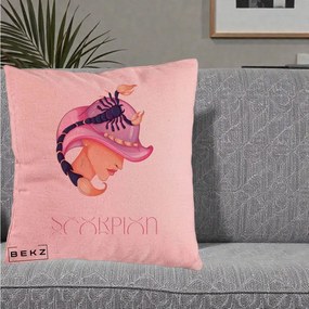 Perna Personalizata Zodiac Scorpion Cowgirl, 40x40 cm, Roz, Husa Detasabila, Perna Inclusa, BEKZ®
