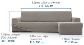 Huse super elastice HARMONIA gri deschis canapea cu otoman dreapta (l. 210 - 320 cm)