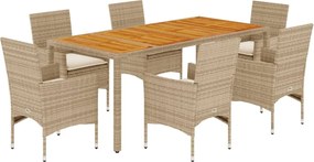 vidaXL Set mobilier grădină cu perne 7 piese bej poliratan/lemn acacia