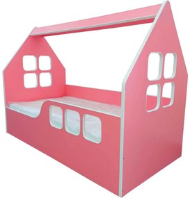 Pat tip casuta pentru copii NOVOKIDS™ Magic Pink House, 160x80 CM, Pal 18 mm, Margini anti-lovire, Protectie Laterala cu montare universala, Roz