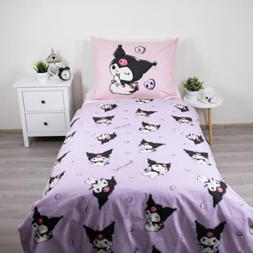 Lenjerie de pat pentru copii roz din bumbac pentru pat de o persoană 140x200 cm Hello Kitty "Kuromi" – Jerry Fabrics