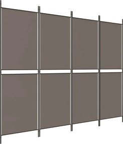 vidaXL Paravan de cameră cu 4 panouri, antracit, 200 x 180 cm, textil
