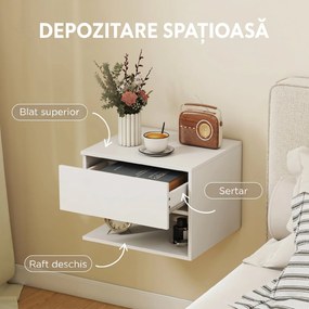 HOMCOM Set Noptiere Suspendate cu Sertar și Raft, Noptiere Moderne pentru Canapea, 40 x 35 x 30 cm, Alb | Aosom Romania