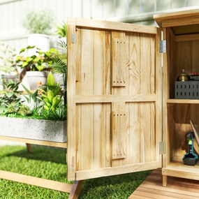 Outsunny Depozit de Grădină din Lemn 63,5x40x90 cm Dulap pentru Depozitarea Uneltelor cu 2 Rafturi și Ușă Natural | Aosom Romania