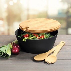 Kesper 92524 Salatieră cu tacâmuri și capac,neagră, diametru 26 cm