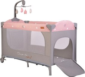 Patut pliant transformabil in tarc copii NOVOKIDS™ Onceuponatime NEST, 62X125 cm, 2 Niveluri, Jucarie Carusel muzical, Fermoar acces lateral, Roz cu