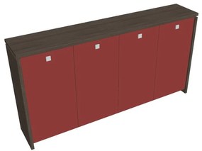 Dulap mediu pentru haine Verno 248 x 46 x 130 cm, uși de sticlă, stejar antracit / roșu