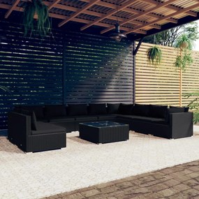3102440 vidaXL Set mobilier de grădină cu perne, 11 piese, negru, poliratan