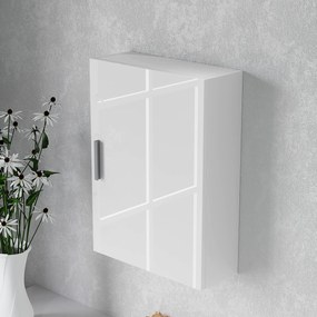 HOMCOM Dulap de Perete pentru Baie cu Rafturi Reglabile din Sticlă Securizată, 40x15x55 cm, Alb lucios | Aosom Romania