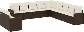 vidaXL Set canapele de grădină cu perne, 11 piese, maro, poliratan