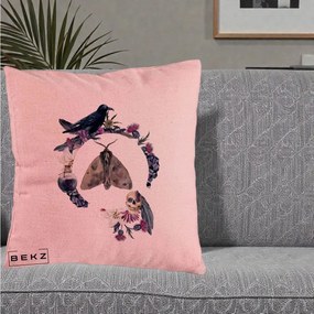 Perna Decorativa Gothic Wreath Corb Moliu Craniu, 40x40 cm, Roz, Husa Detasabila, Perna Inclusa, BEKZ®