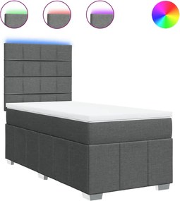 vidaXL Pat box spring cu saltea, gri închis, 90x200 cm, textil