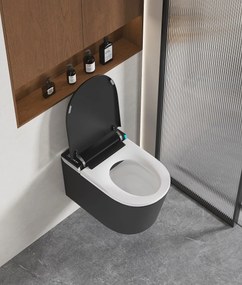 Smart WC 301 – Vas de Toaletă Inteligent cu Bideu, Sterilizare UV, Deschidere/Închidere automată, Senzor picior, Control inteligent al Temperaturii, Uscare aer cald, Iluminare de noapte, Afișaj LED, Telecomandă, Ceramică, Negru