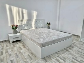 Set pat tapitat Milano, culoare alb, cu 2 noptiere Viena si saltea superortopedica lux 160 x 200 cm