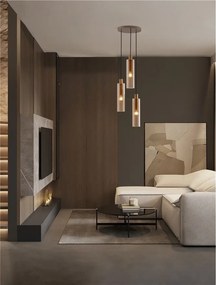 Lustra cu 3 pendule metal auriu, sticla chihlimbar ZOELLA