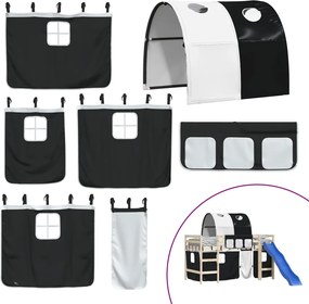 vidaXL Perdele pentru pat etajat cu tunel, alb și negru, poliester