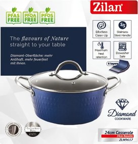 Oala cu capac Zilan ZLN9617 diamond, cu baza de inductie, ceramica si inox, usor de spalat, 24 cm,4L