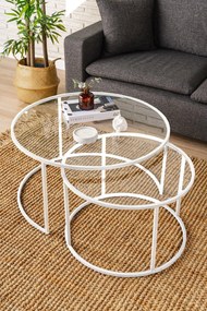 Set măsuțe cafea Belende (alb + sticlă). 1127424