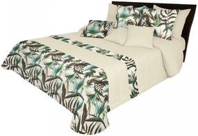 Cuvertură de pat reversibilă în culori naturale cu imprimeu de frunze Lăţime: 220 cm | Lungime: 240 cm.