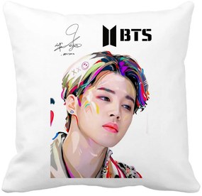 Perna Decorativa Jimin BTS, 40x40 cm, Alba, Mata, Husa Detasabila, Burduf