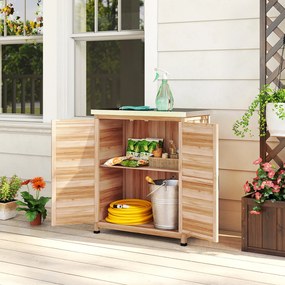 Outsunny Dulap de Exterior cu Raft și Bancă de Lucru Superioară, 79x43x92 cm, Lemn Natural | Aosom Romania