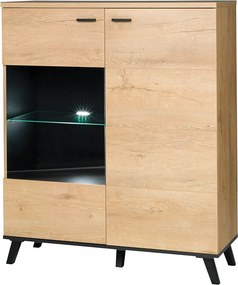Comoda SIRAN TYP 4, stejar lefkas/negru, DTD laminat/plastic, cu ilumi