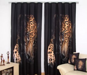 Draperie neagră cu un model de ghepard Lăţime: 160 cm | Lungime: 250 cm (într-un set de 1 bucată)