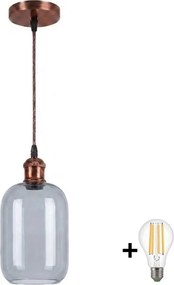 Brilagi - Lustru LED pe cablu R GLASS 1xE27/60W/230V diam. 14 cm cupru/gri fumuriu