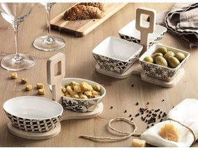 Set 3 boluri din porțelan cu tavă din bambus Brandani Alhambra