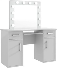 Masuta machiaj cu Oglinda LED si 2 Sertare pentru Cosmetice, Set Masa toaleta 120 cm, Alb, masuta cosmetica, vanity - SEA507