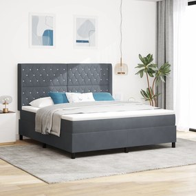 vidaXL Pat box spring cu saltea, gri închis, 180x200 cm, catifea