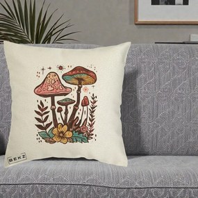 Perna Decorativa Ciuperci Boho Multicolore, 40x40 cm, Ecru, Husa Detasabila, Perna Inclusa, BEKZ®