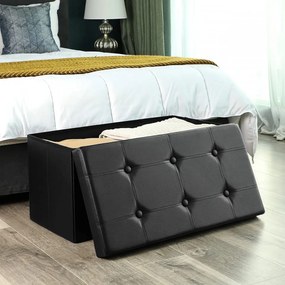 Bancheta cu capac si spatiu depozitare, 76 x 38 x 38 cm, MDF / piele ecologica, negru, Songmics