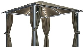 Pavilion cu perdelesiruri lumini LED gri taupe 3x3 m aluminiu Gri taupe, 300 x 300 cm