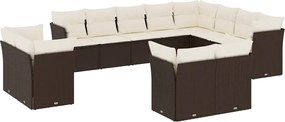 vidaXL Set canapele de grădină cu perne, 12 piese, maro, poliratan