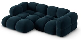 Colțar albastru închis cu tapițerie din catifea (cu colț pe partea stângă/cu șezlong) Loretto – Cosmopolitan Design