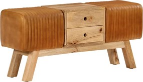 vidaXL Bancă Bok maro, 107 cm, piele naturală capră / lemn masiv mango