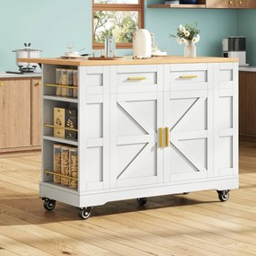 Insulă de bucătărie modernă cu blat reglabil,Alb | Aosom Romania