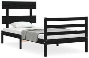 3195085 vidaXL Cadru de pat cu tăblie, negru, 100x200 cm, lemn masiv