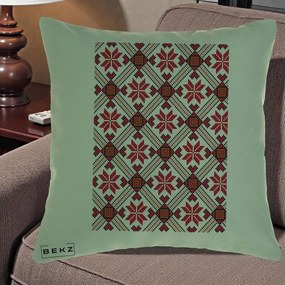 Perna Personalizata Motiv Traditional Ie Romaneasca Rosu, 40x40 cm, Verde, Husa Detasabila, Perna Inclusa, BEKZ®